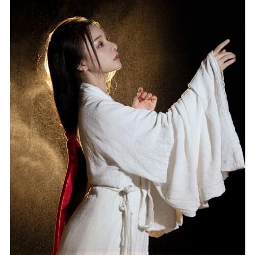 Female Hanfu Dress Chinese Traditional Ancient Clothing Wei Jin Dynasty White/Orange Long Robe Classical Dance Stage Clothes