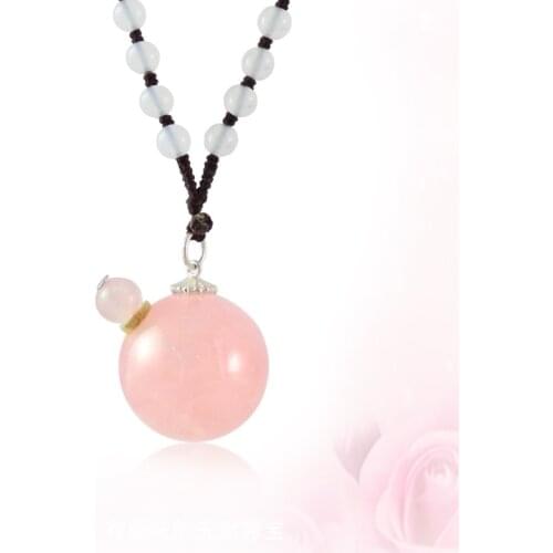 1PC 20MM Perfume Bottle Pendants Natural Stone Ball Rose Stone Essential Oil Bottles Pendants Necklace