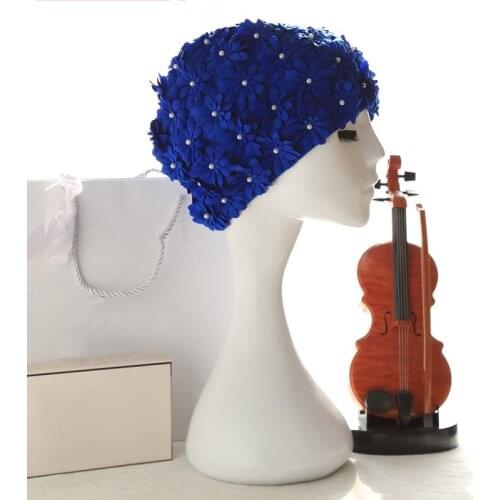 1PC Handmade Pearl Colorful Flower Swimming Caps Free Size Flower Bathing Cap Protect Ears Hair Women Adults Swim Pool Cap
