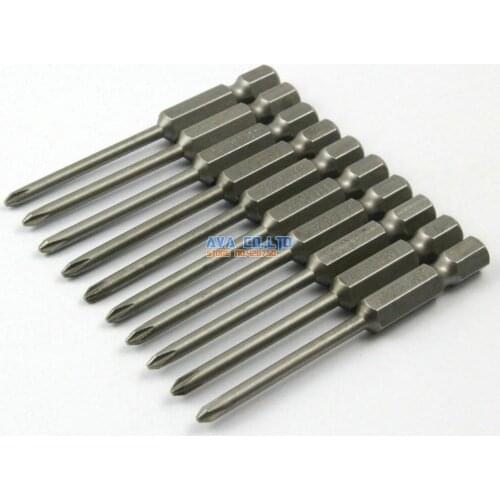 10 Pieces Magnetic Phillips Screwdriver Bit S2 Steel 1/4" Hex Shank 65mm Long 3mm Diameter PH1 (65mm x 3mm x PH1)