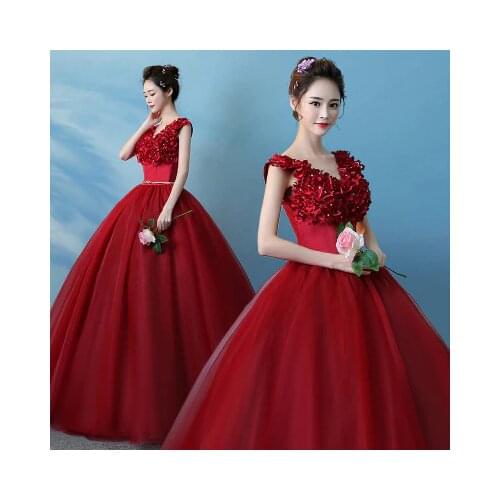 100%real wine red 3d flower petal cutting gown Medieval Renaissance gown Sissi princess dress Victorian /Marie Antoinette/ Belle