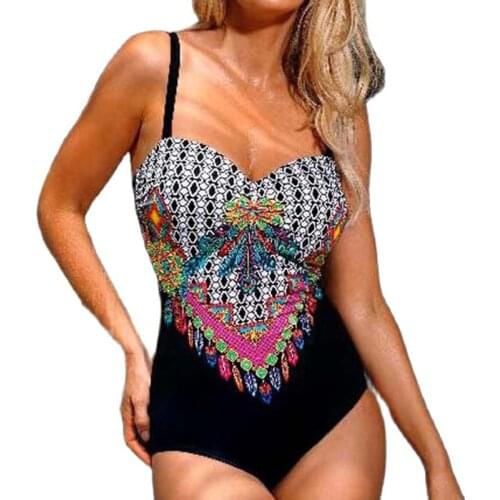 2020 Sexy Print One-piece Large Swimsuits Closed Plus Size Swimwear Push Up Body Swimming Bathing Suit Women For Pool Beachwear