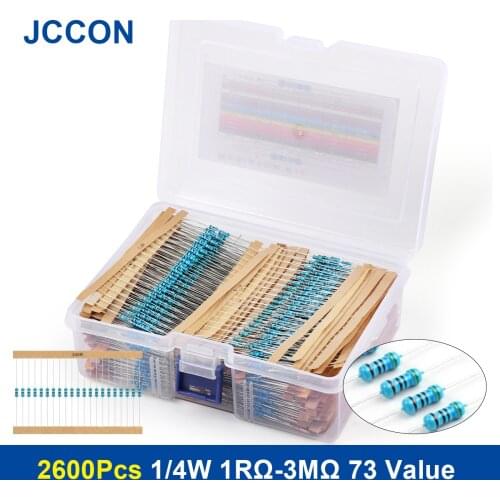 2600Pcs 1/4W 1RΩ-3MΩ 5% 73 Value Metal Film Resistor Rang Carbon Film Metal Resistors Assortment Kit Set Resistor