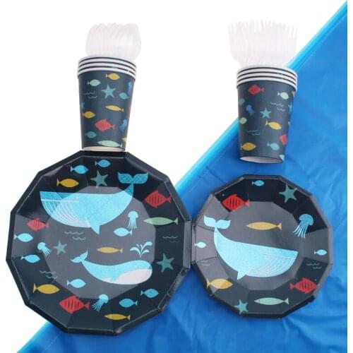 41Pcs/Set Whale Theme Party Tableware Party Layout Baby Shower Napkins Cups Plate Spoon Fork Disposable Tableware Party Supplies