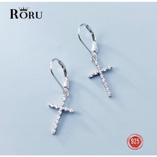 925 Sterling Silver Earrings Female Fashion Zircon Cross Earrings Temperament Personality Trend Ear Jewelry for Women
