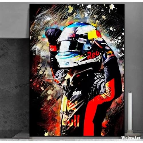 Abstract F1 Racer Posters Daniel Ricciardo Canvas Painting Classic Racing Car Wall Art Figure Picture for Living Room Bar Decor