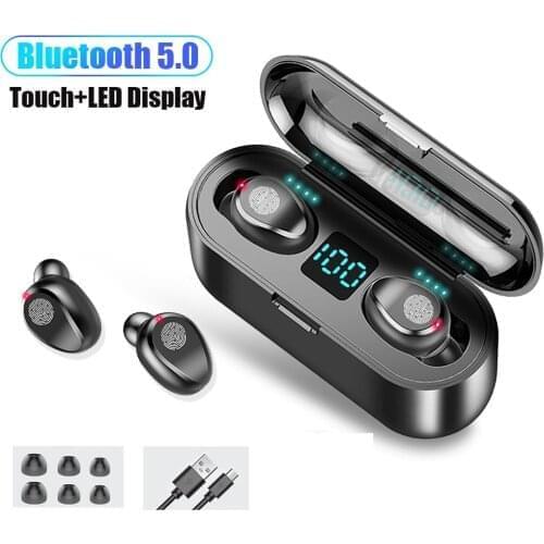 F9 Wireless Headphones Bluetooth 5.0 Earphone TWS Earbuds HIFI Mini In-ear Sports Running Headset for iOS/Android Phones HD Call