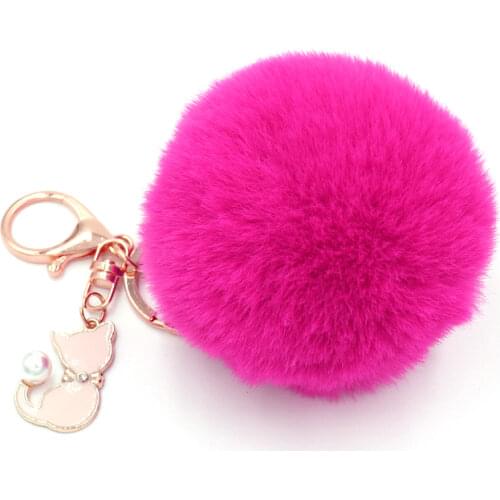 Cute Fluffy Fur Pompon Kitty Keychain Women Pompom Rabbit Fur Pompon Cat Key Chain Bag Car Trinket Female Jewelry Party Gift