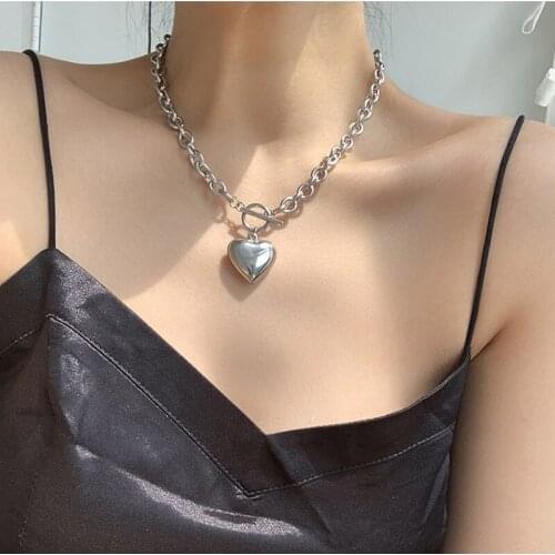 BLIJERY new vintage silver color love heart choker necklace female clavicle chain fashion hip hop collar necklace party gift