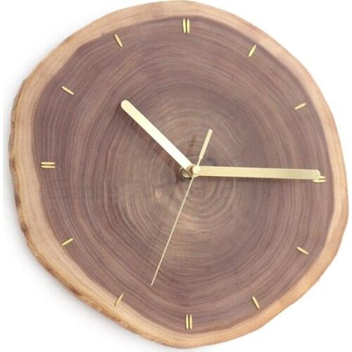 Clock wall clock wooden silent clock an inch of time piece wall clock inlaid with copper solid wood ring clock