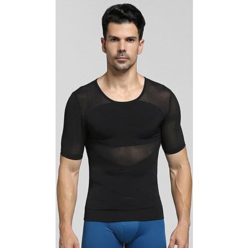 Mens Slimming T-shirt Gynecomastia Shapers Waist Trainer Abdomen Fat Control Tummy Trimmer Compression Shaper Man Shapewear