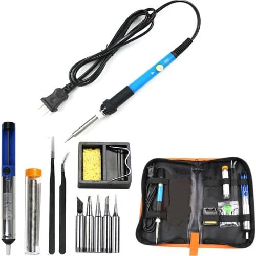 60W Adjustable Temperature Electric Soldering Iron Kit Portable Welding Repair Tool sucker Tips Tweezers EU/US Plug 220V/110V