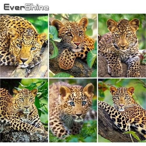 Evershine Diamond Painting Leopard Diamond Embroidery Animal Picture Rhinestones Mosaic Needlework Spring Wall Decoration