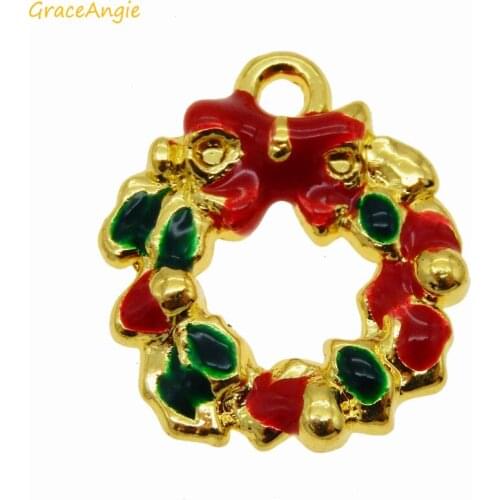 GraceAngie 12pcs/pack Drops Oil Cute Golden Butterfly Circle Christmas Theme Party Pendant Jewelry Accessories Bride Groom