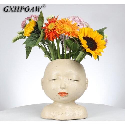 Creative Arts Sculpture Flower Arrangement Resin Vase Human Body Design Green Plants Flower Pots Home Boutique Decoration Potted