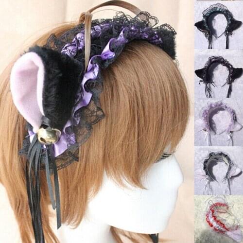 Kawaii Lolita Maid Hairband Fluffy Cat Ear Bowtie Headband Cosplay Headdress