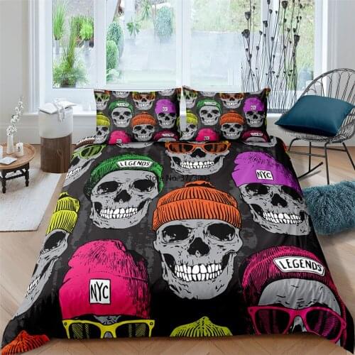 3D Halloween Skull Bedding Set Fashion Down Quilt Cover Pillowcase Single Double Queen Large Size Home Textile