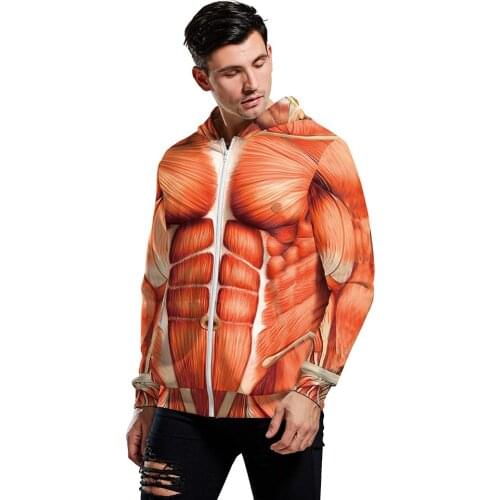 Anime Attacking Giant Peripheral Cosplay Costume Muscle Digital Printing Zipper Hoodie Sweater Cardigan Jacket Top Unisex