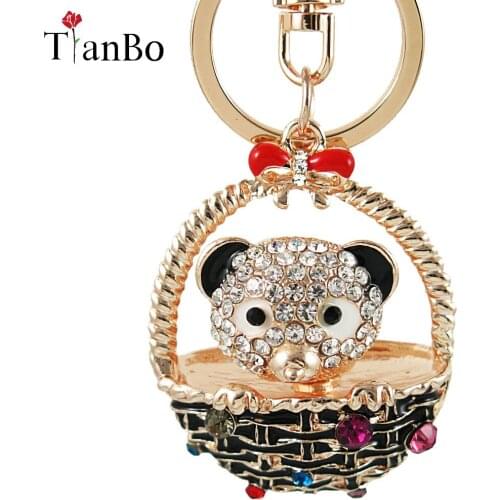 Creative keychain novelty Rhinestone Animal Baskets Bear car Key chain rings Fashion women handbag key holder charm girl Jewelry