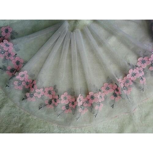 1 Yard Width 23cm New Arrival 3D Flower Embroidered Lace Fabric Light Grey Lace Trim Ribbon DIY Sewing Handmade Materials
