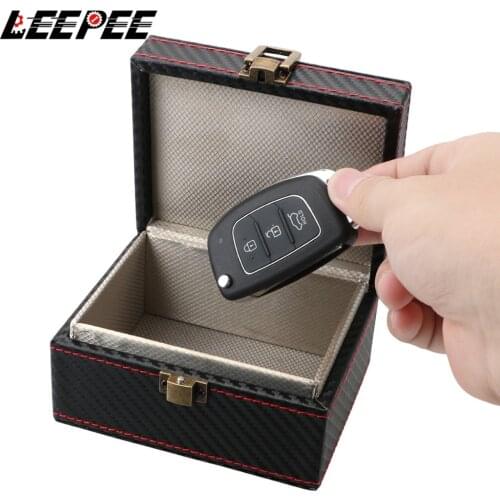LEEPEE Car Key Box Anti Theft Storage Box RFID Key Fob Protector Carbon Fiber Car Keyless Signal Blocker Interior Accessories