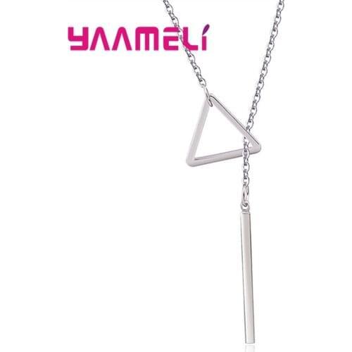 New Creative Geometry Metal Necklace Simple 925 Sterling Silver Round Loop and Triangle Sweater Chain Fashion Jewelry Wholesale