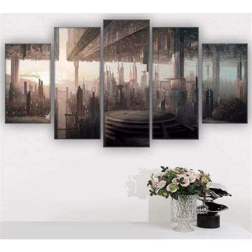 Canvas Wall Art 5 Piece Paintings Mirror City Modular Pictures Home Living Modern Decor Posters Bedroom Wall Mounted Decoration
