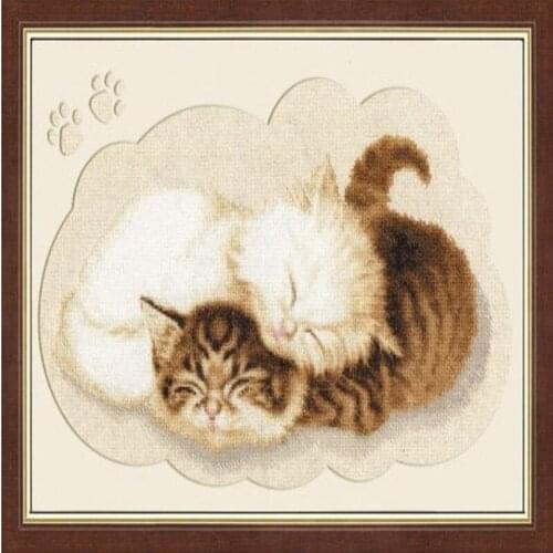 2020 New Arrival Embroidery Kittens Cross Stitch Kit Cat with 14CT Aida Counted Canvas & Free Shipping for Home Decor and Gifts