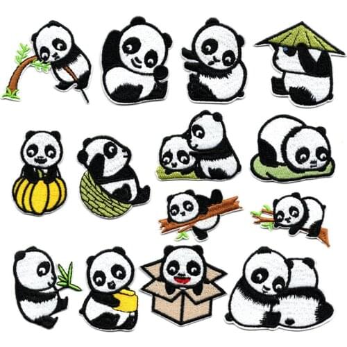 50pcs/lot Embroidery Patches Clothing Decoration Accessories Cute Animal Panda Bamboo Cat Diy Iron Heat Transfer Applique