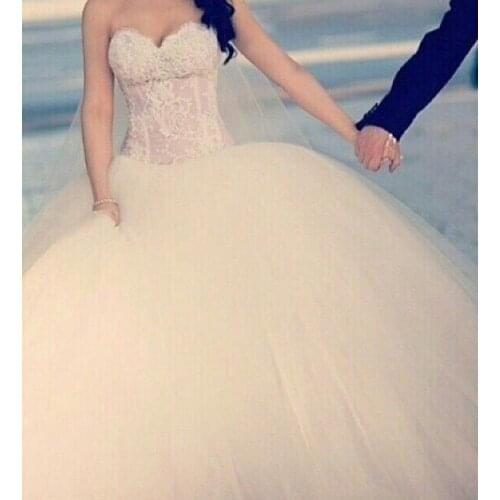 Puffy Ball Gown Sweetheart Lace Corest Fashion Wedding Dresses New Arrival