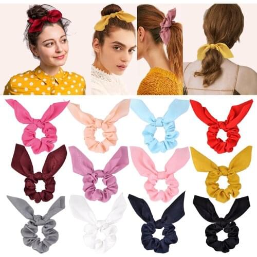 Ruoshui Cute Rabbit Ear Hair Ribbon Woman Solid Scrunchies Hair Ties Girls Ponytail Holders Rubber Band Hairband Ornaments