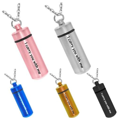 Rose Gold/Black ,5 Colors Aluminum alloy Cylinder Memorial Cremation Jewelry for Ashes Necklace Urn Pendant-I carry you with me