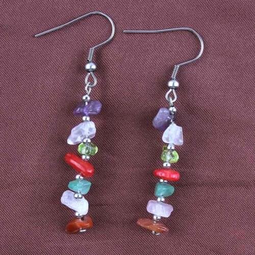 Trendy-beads Silver Plated 7 Colorful Stone Irregular Shape Chakra Drop Earrings For Women Fashion Jewelry
