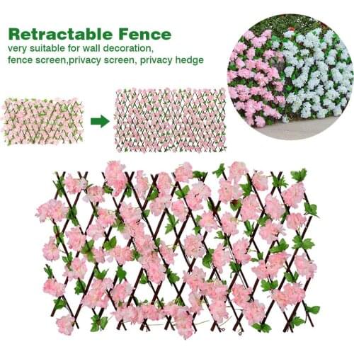 Retractable Fence Expanding Wooden Fence Hedge With Artificial 3 Kinds Cherry Flower Leaves Garden Decoration Trellis Screen