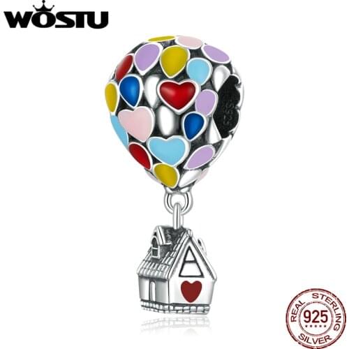 Wostu Hot Air Balloon Beads 925 Sterling Silver Charms Fit Original Bracelet Pendant Zircon Beads Fine 925 Jewelry Gift FNC417