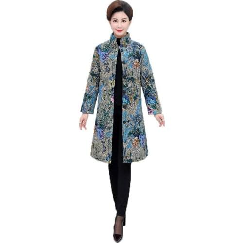 2020 Women Cotton Coat Winter Jacket Long Section Printing Jacket Womens Winter Keep warm Coats Mother Elegant Outerwear A175