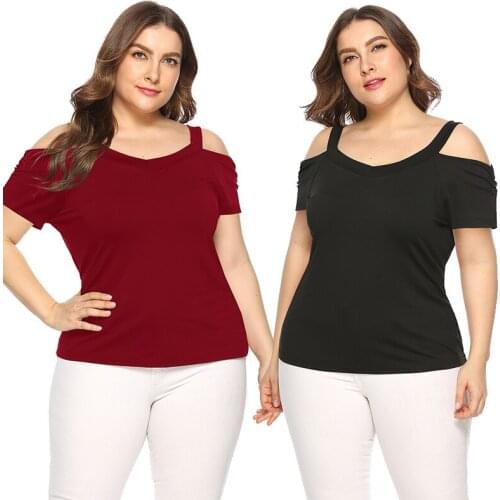 Women short sleeve T shirt V-neck tees solid retro summer shirt soft girl fashion female plus size big size 2XL 3XL XXXXL WOS002