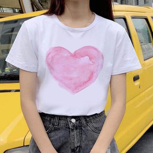 Womens T-shirt sweet heart funny printed T-shirt fashion casual white T-shirt Harajuku graphic T-shirt Woman Clothes