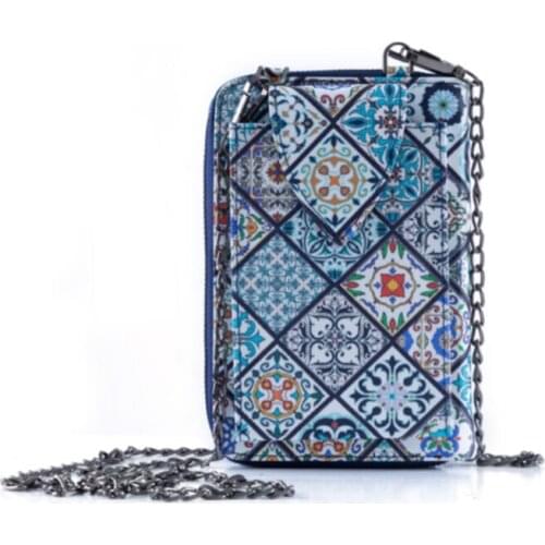 Womens Blue Tile Pattern Phone Bag Chain Strap 2021 Womens Fashion Accessory