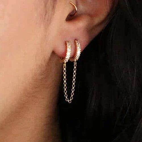 1 Pcs Gothic Punk Handcuff Chain Earrings Real Crystal Rhinestone European Stud Earrings Link Chain For Women/Girl