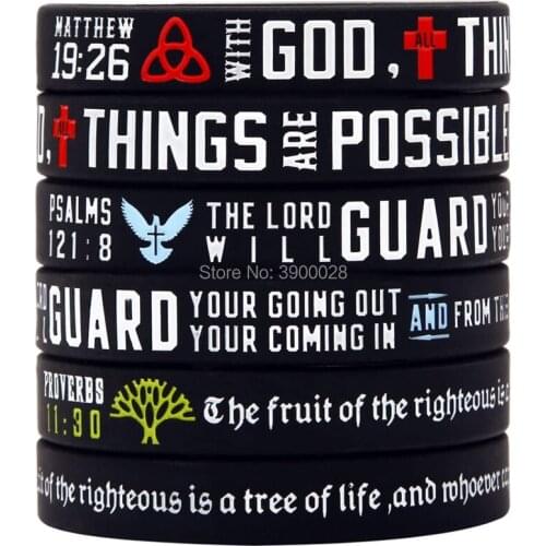 300pcs Matthew 19:26 Psalms 121:8 Proverbs 11:30 Religious Scriptures Silicone Wristband Bracelet Free Shipping By DHL