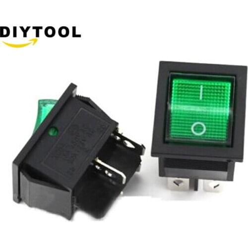 5pcs green Illuminated Light Rocker Switch with 4 Pin ON/OFF 2 Position 16A/250V 20A/125V KCD4-201