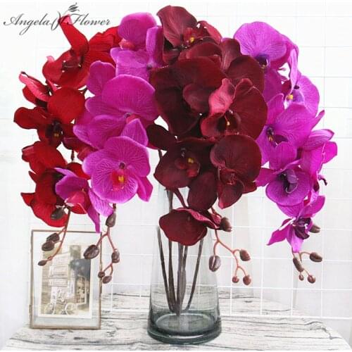 8 Heads Big Orchid Artificial Flower Branch Phalaenopsis Butterfly Black Burgundy Colorful Wedding Home Decor Potted Wholesalers