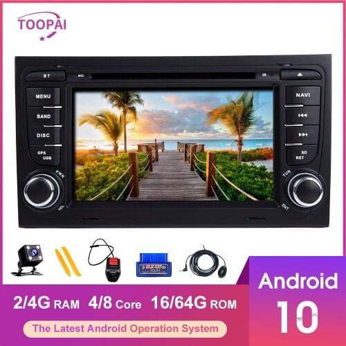 TOOPAI Android 10 For Audi A4 S4 2002 2003 2004 2005 2006 2007 2008 Auto Radio GPS Navigation Car Multimedia Player DVD CD SWC