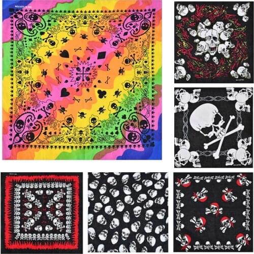New Design Fashion Hip Hop 100% Cotton Skull Bandana Square Scarf Black Paisley Bicycle Headband For Women/Men/Boys/Girls