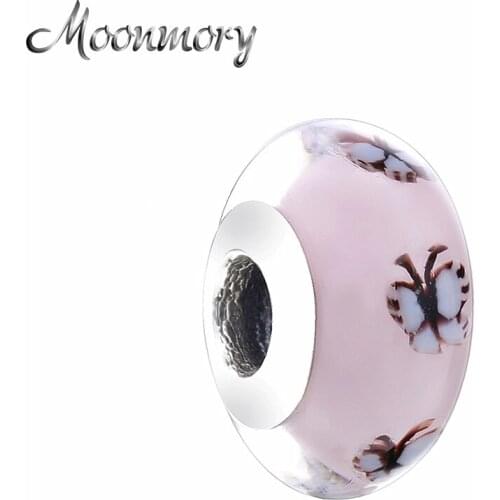 Moonmory 925 Sterling Silver Butterfly Glass Charm bead Fits Brand Snake Bracelet DIY Jewelry Marking 2019 New style
