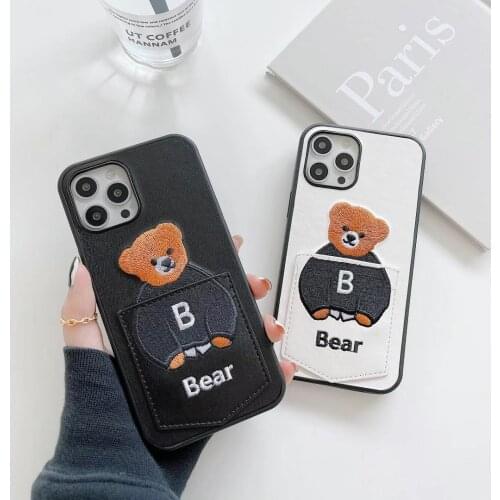 Pu Leather Cartoon Bear Pocket Phone Case for IPhone12 12Pro Max Soft Tpu Cover for Iphone 11 Xr X Max 11Pro 7 8 Plus with Bags