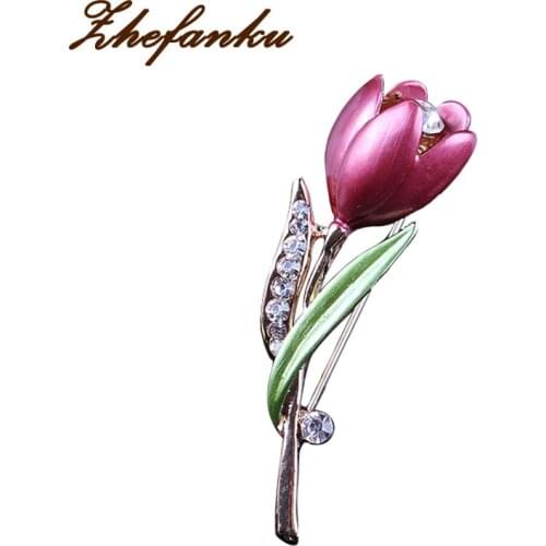Elegant Tulip Flower Brooch Pin Rhinestone Crystal Costume Jewelry Clothes Accessories Jewelry Brooches For Wedding