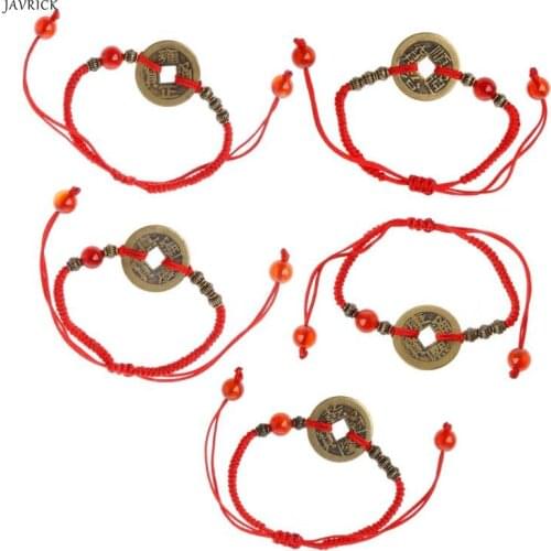 1pc Feng Shui I Ching Ancient Coin Kabbalah Red String Attract Luck Wealth Bracelets