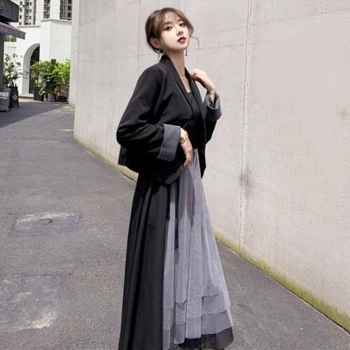 JuneLove Women Autumn Winter Dress Two-pieces Suits Female Casual Long Sleeve Blazer+Vest Midi Dress Set Plus Size Outfits Suits